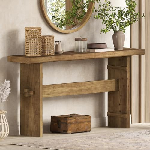 TRIBEWOOD 63-Inch Solid Wood Console Table for Entryway, Narrow Long Farmhouse Sofa Table Behind Couch, for Foyer, Hallway, Living Room, Easy Asswmbly, Brown | Amazon (US)