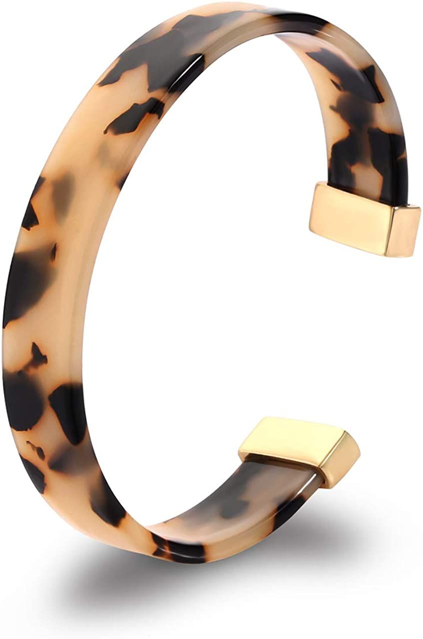 Open Cuff Bracelet Statement Acrylic Resin Lucite Cuff Bracelet Minimalist Tortoise Shell Bangles... | Amazon (US)