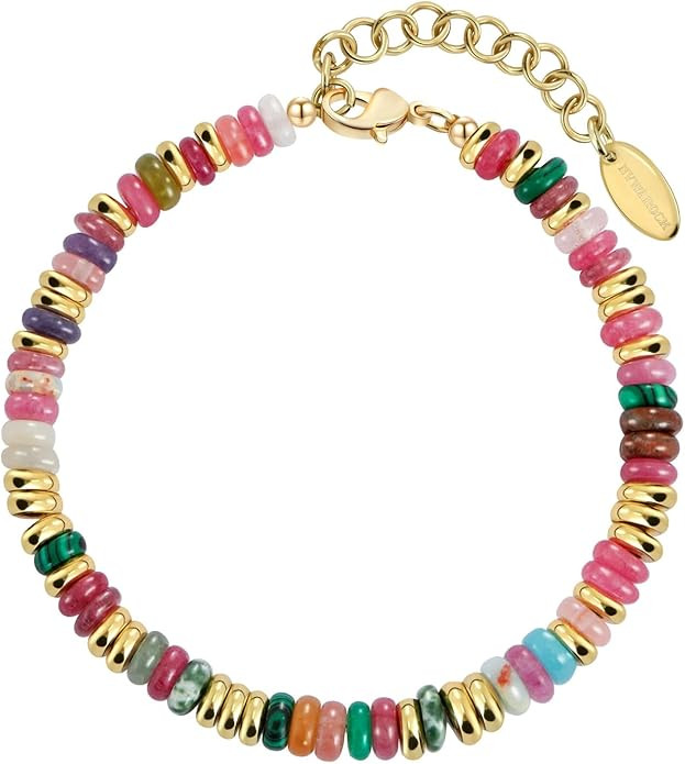 Beaded Bracelet for Women and Girl, Colorful Beach Boho Gems Bracelet 14K Gold Plated Stackable H... | Amazon (US)