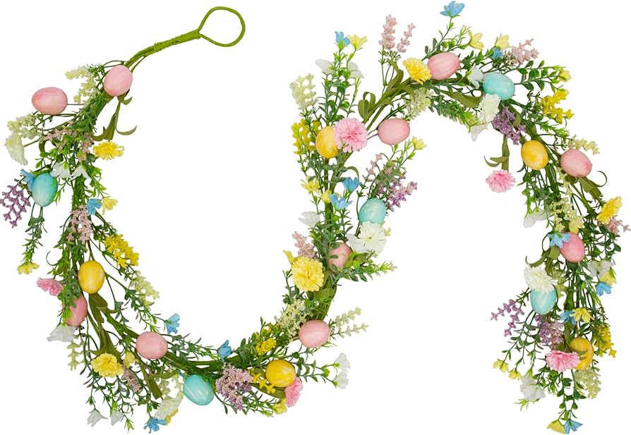 6Ft Easter Egg Garland Easter Decorations Spring Flower Garland for Mantle Gifts Home Decor Wall ... | Amazon (US)
