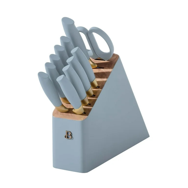 Beautiful 12 Piece Cornflower & Gold Knife Block Set with Soft-Grip Ergonomic Handles by Drew Bar... | Walmart (US)