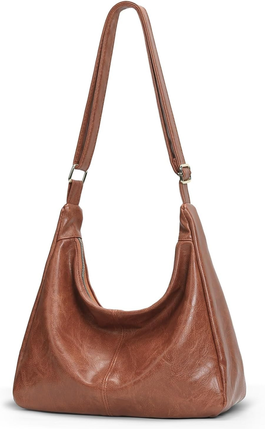 Brown Shoulder Bag for Women,Brown Leather Purse Slouchy Hobo Bags Everyday Purse Daily Commuting Bag with Zipper | Amazon (US)