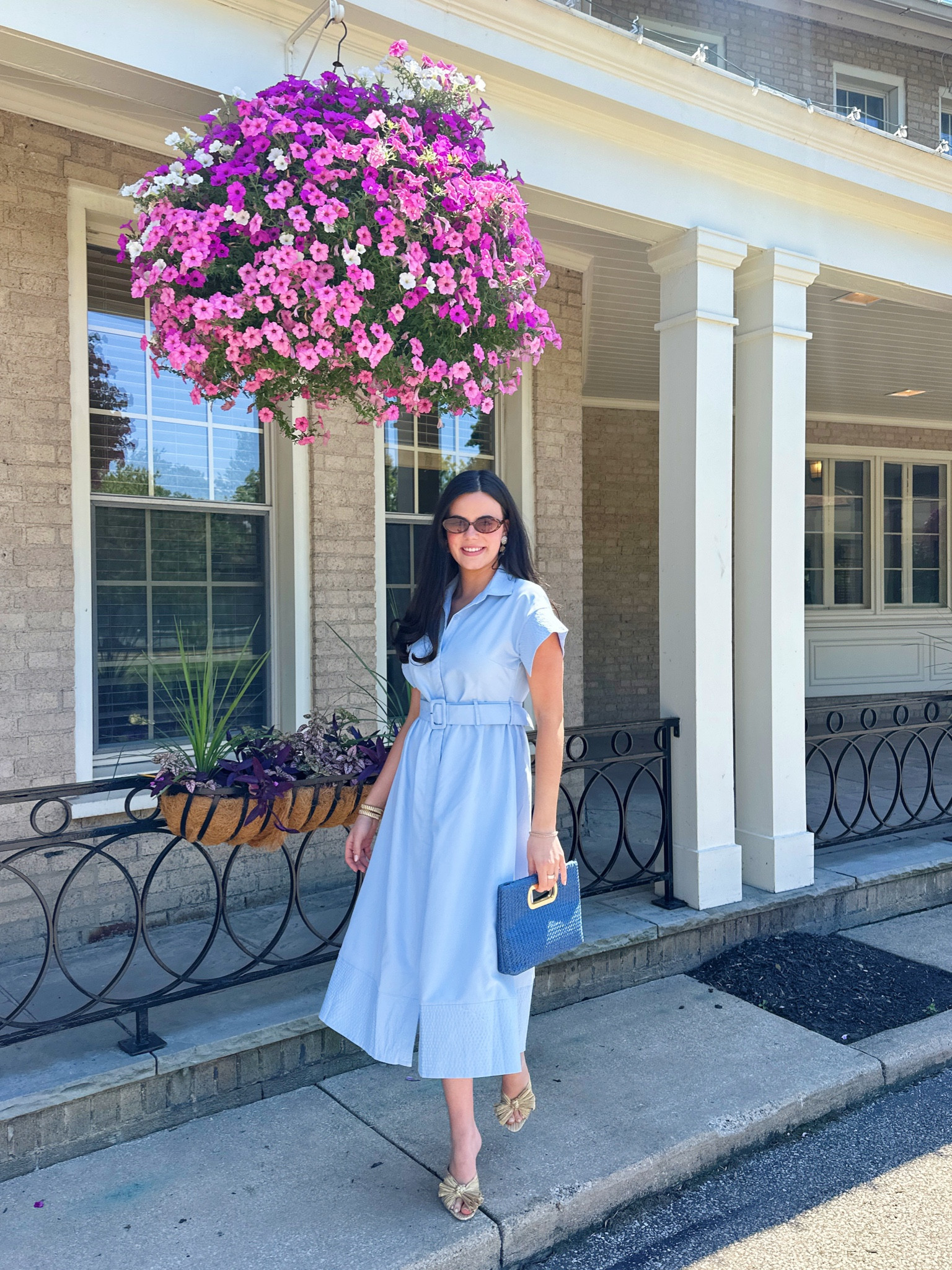 Outfit for my cousins baby shower!🍼 Dress and purse are Amazon, shoes are Loeffler Randall!