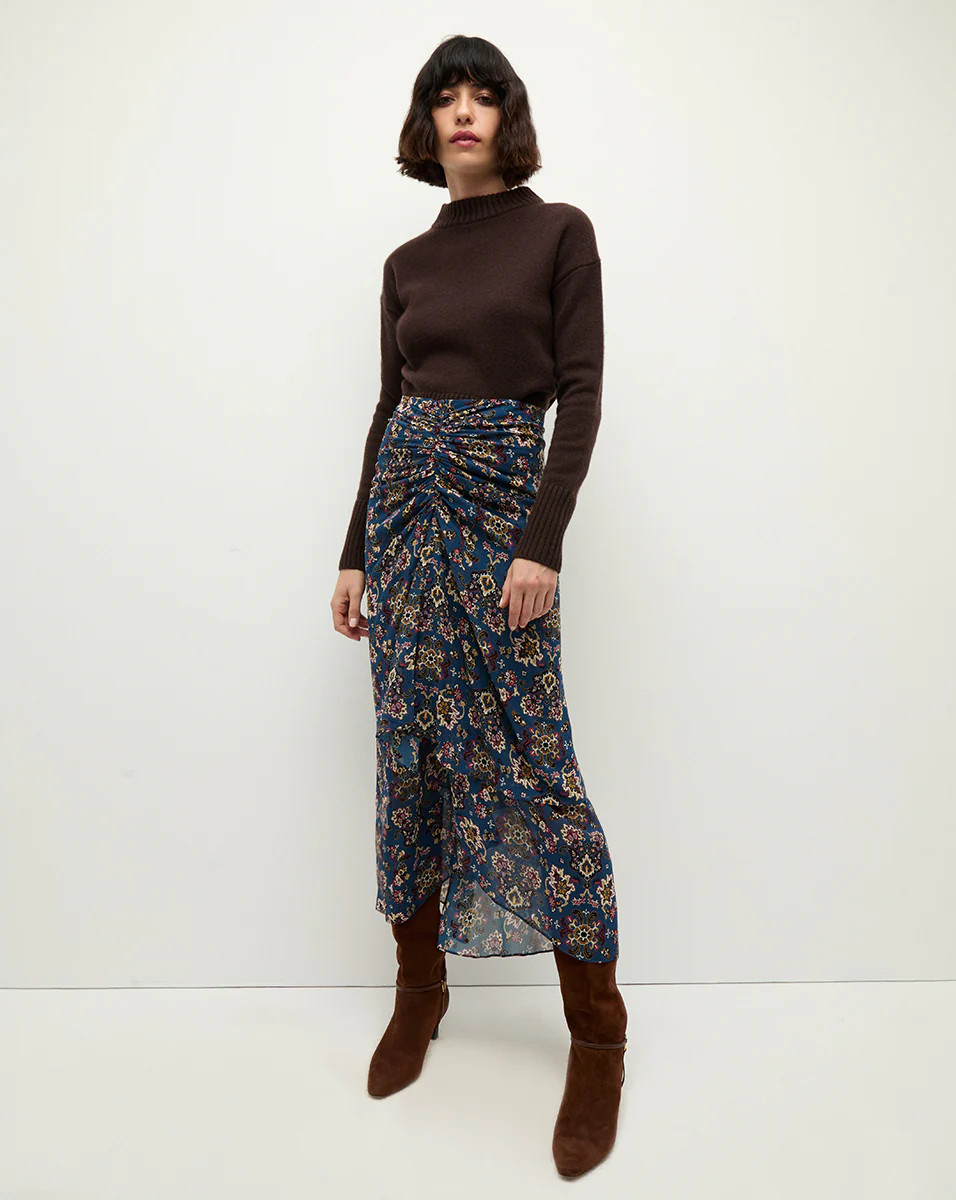 Sira Ruched Skirt in Blue-Stone-Multi | Veronica Beard | Veronica Beard
