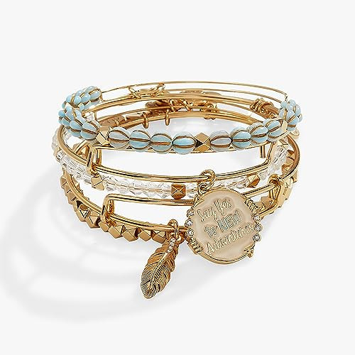Alex and Ani Say Yes to New Adventures, Set of 5, Shiny Gold Finish, Blue Charm, 2 to 3.5 in | Amazon (US)