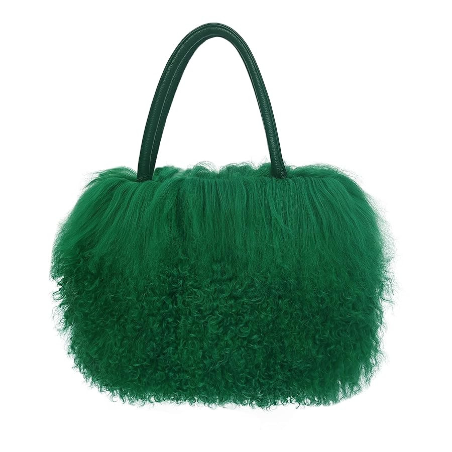 Women Luxury Real Lamb/Mongolian Flush Wool Fur With Genuine Leather Handles Handbag | Amazon (US)