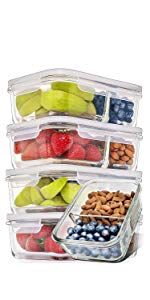 Prep Naturals Glass Meal Prep Containers Glass 2 Compartment 5 Pack - Glass Food Storage Containe... | Amazon (US)