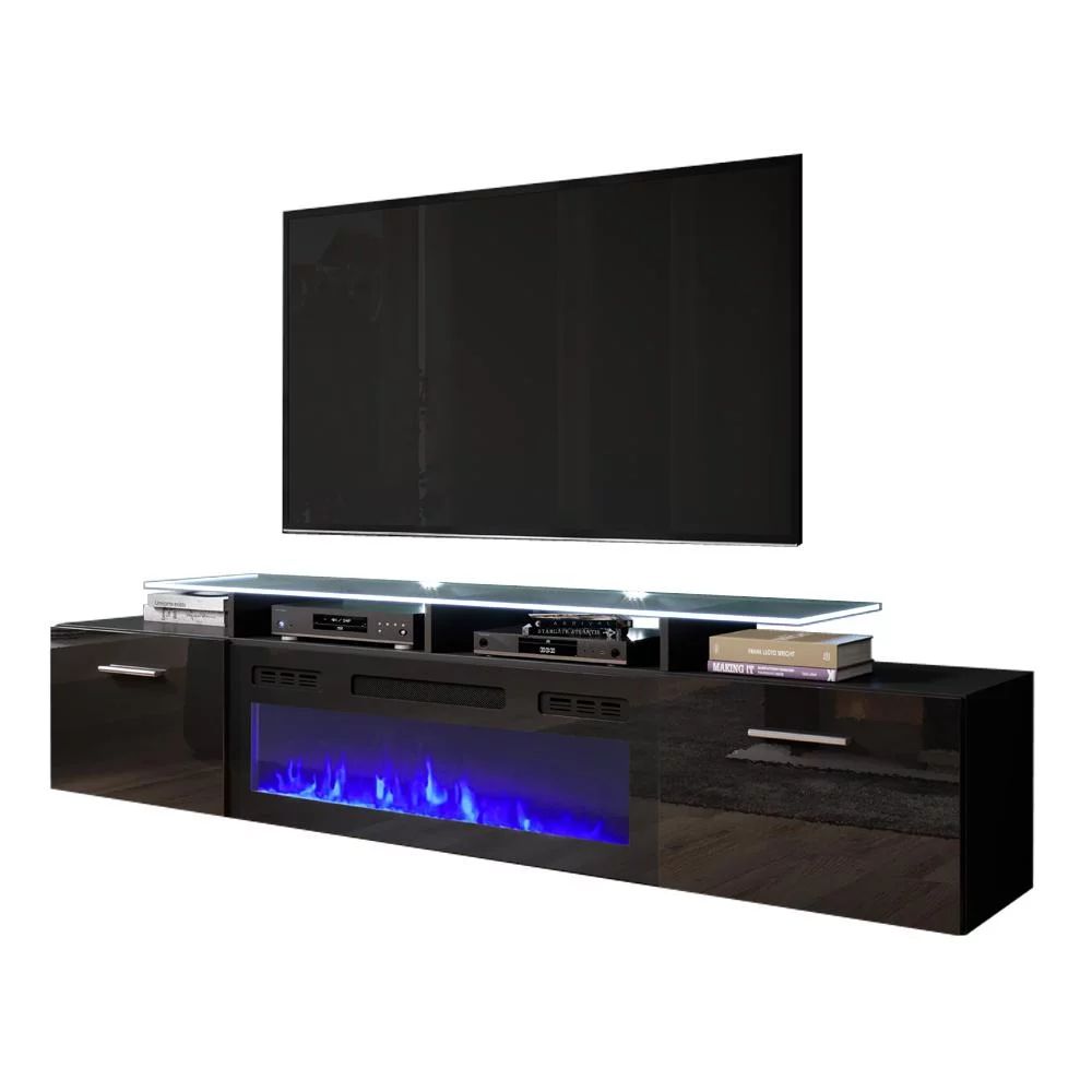 Rova EF Electric Fireplace Modern 75" TV Stand - Black | Walmart (US)