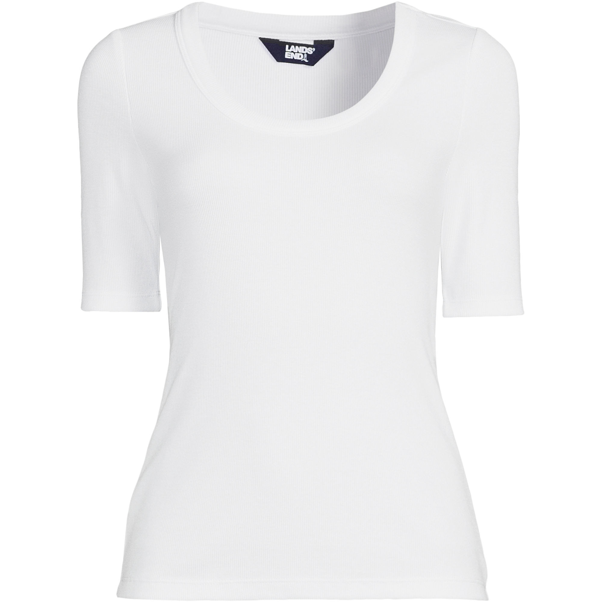 Women's Plus Size Drapey Rib Fitted Elbow Sleeve Scoop Neck Tee | Lands' End (US)