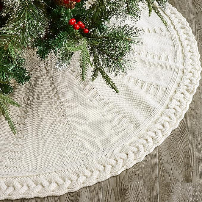 LimBridge Christmas Tree Skirt, 48 inches Cable Knit Knitted Thick Rustic Xmas Holiday Decoration... | Amazon (US)