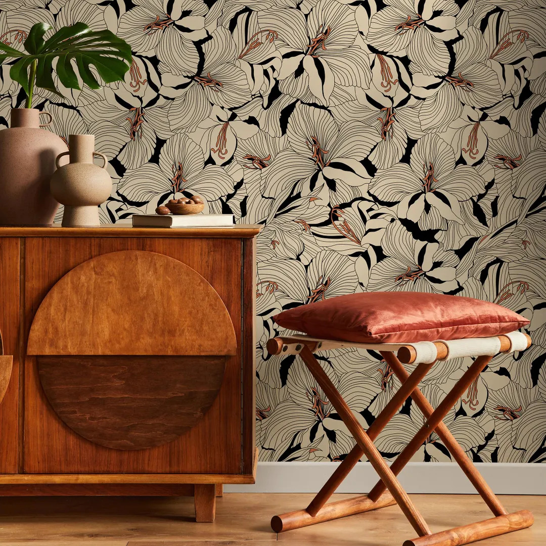 Lily Wallpaper Vintage Peel and Stick Wallpaper for Home Decor Floral Design: Colorful Ivory Bloo... | Etsy (US)