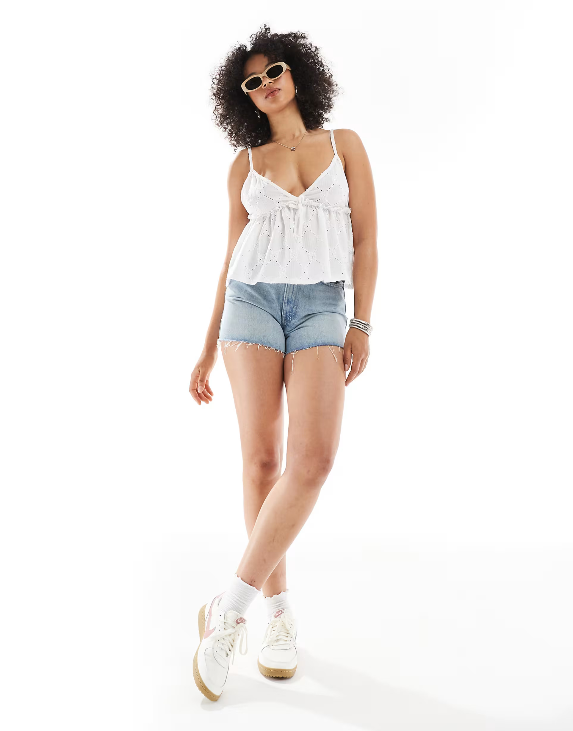 Miss Selfridge jersey broderie cami peplum top in white | ASOS (Global)