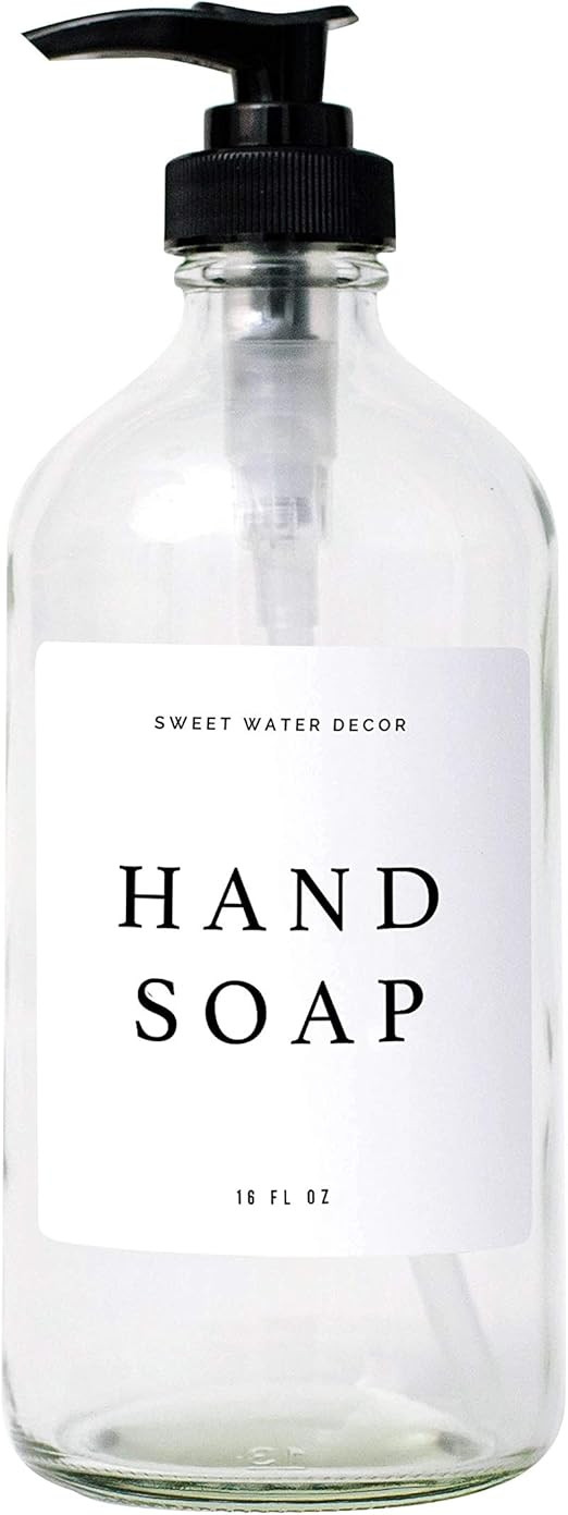 Sweet Water Decor Clear Glass Jar | Refill Hand Soap Dispenser | 16 oz Refillable Bottle with Pum... | Amazon (US)