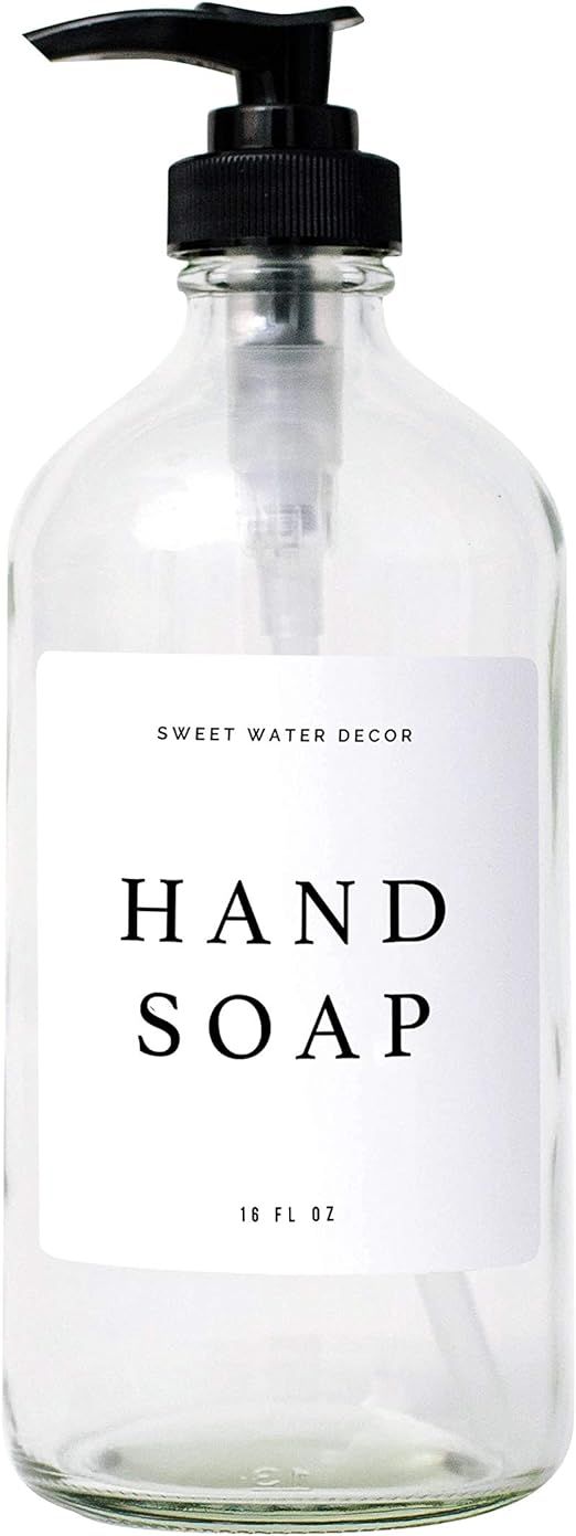 Sweet Water Decor Clear Glass Jar | Refill Hand Soap Dispenser | 16 oz Refillable Bottle with Pum... | Amazon (US)