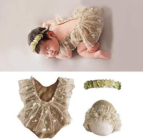 3 PCS Newborn Cute Cotton Rompers Photography Props with Baby Lace Hat Flower Headband Vest Flora... | Amazon (US)