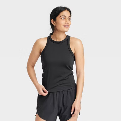 Women's Highneck Racerback Tank Top - All In Motion™ Black L: UPF 50+, Recycled Polyester, Midweight Fabric | Target