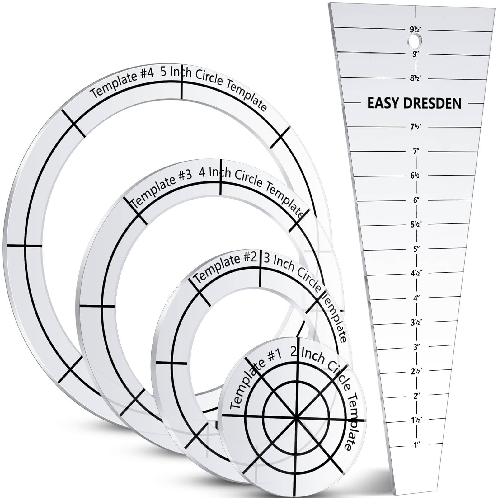 5 Pcs Acrylic Quilting Template Ruler 10 Inch Dresden Plate Template for Quilting Blanket Making ... | Amazon (US)