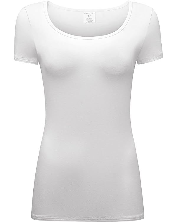 OThread & Co. Women's Short Sleeve T-Shirt Scoop Neck Basic Layer Stretchy Shirts | Amazon (US)