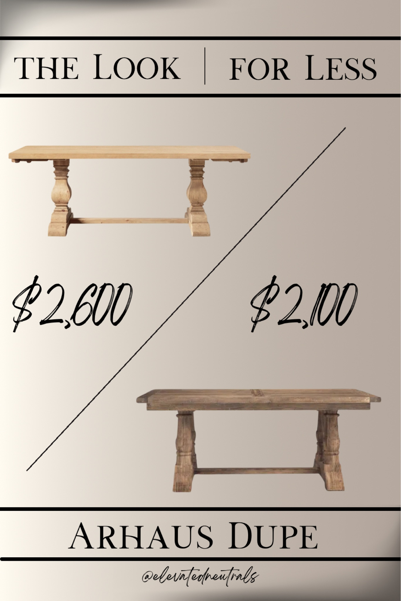 When the dupe is so good you prefer the cheaper option over the original!
Swooning over this Arhaus Kensington solid wood dining table look a like!
The rustic details of these rectangular dining tables is unmatched.
To view my entire collection of affordable and high-end dining tables, be sure to check out the product tab in my LTK shop and search ‘Dining Tables’.

I’m always on the hunt to find unique and affordable items. For more dupes & home inspiration be sure to follow me on IG & Pinterest!


#LTKHome