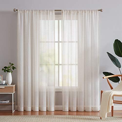 FMFUNCTEX Linen Flax Sheer Curtain Panels 96"-Long Living Room Retro Window Draperies for Bedroom Ro | Amazon (US)