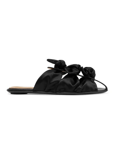 The Row - Capri Bow-embellished Satin And Leather Slippers - Black | NET-A-PORTER (US)