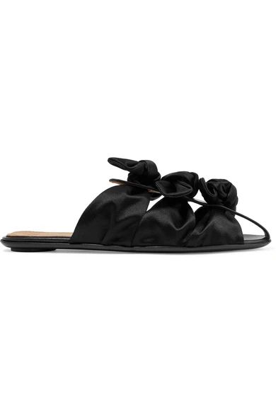 The Row - Capri Bow-embellished Satin And Leather Slippers - Black | NET-A-PORTER (US)
