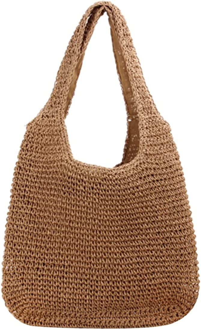 Straw Beach Bag with Zipper Large Woven Summer Boho Tote Handbag Rattan Wicker Purse for Shopping... | Amazon (US)