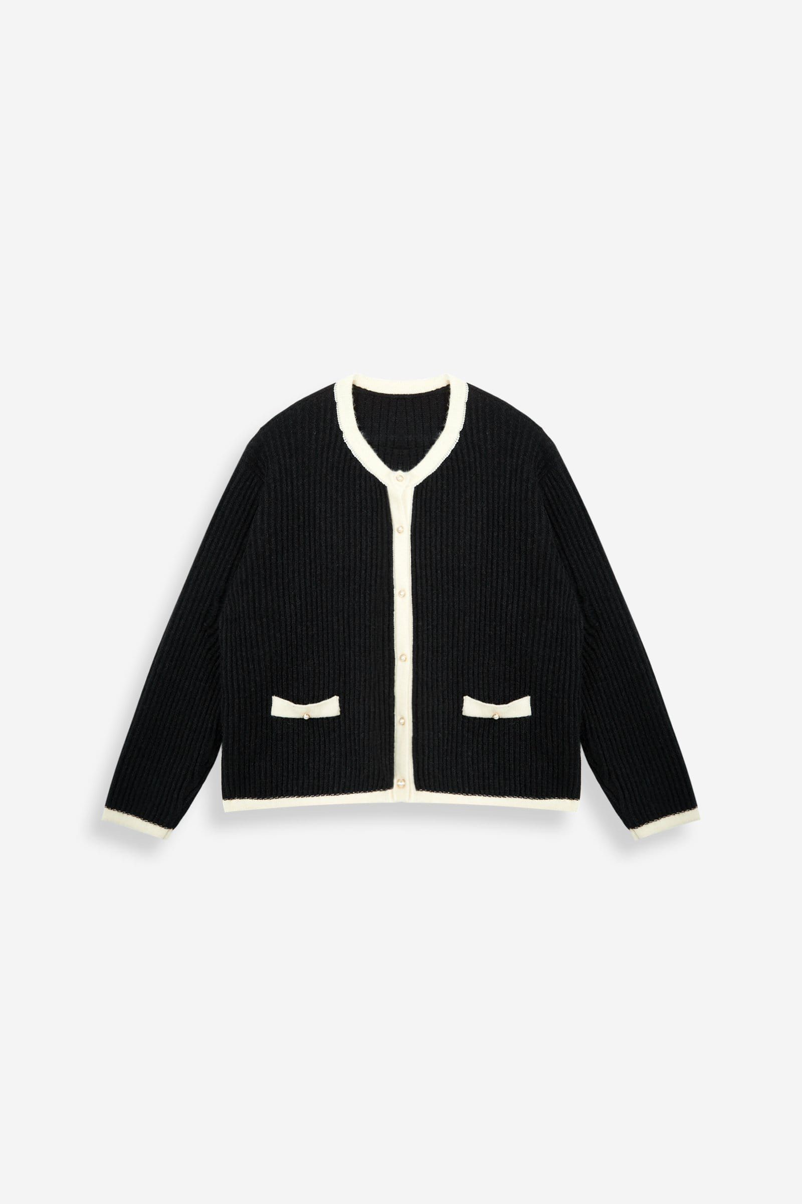 Leigha Black Contrast knitted Cardigan | J.ING