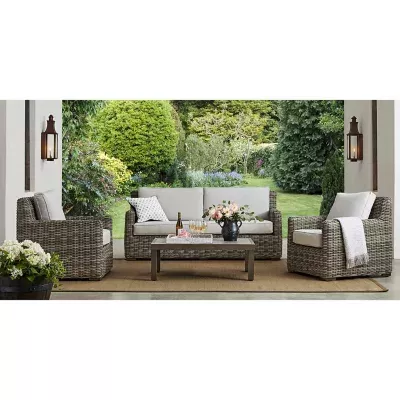 Wilson & fisher shadow creek all weather wicker cushioned sofa sale