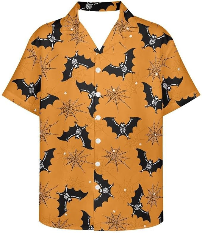 BIRW Halloween Shirt Men Fun Pumpkins Skull Short Sleeve Button Down Hawaiian Holiday Shirts | Amazon (US)