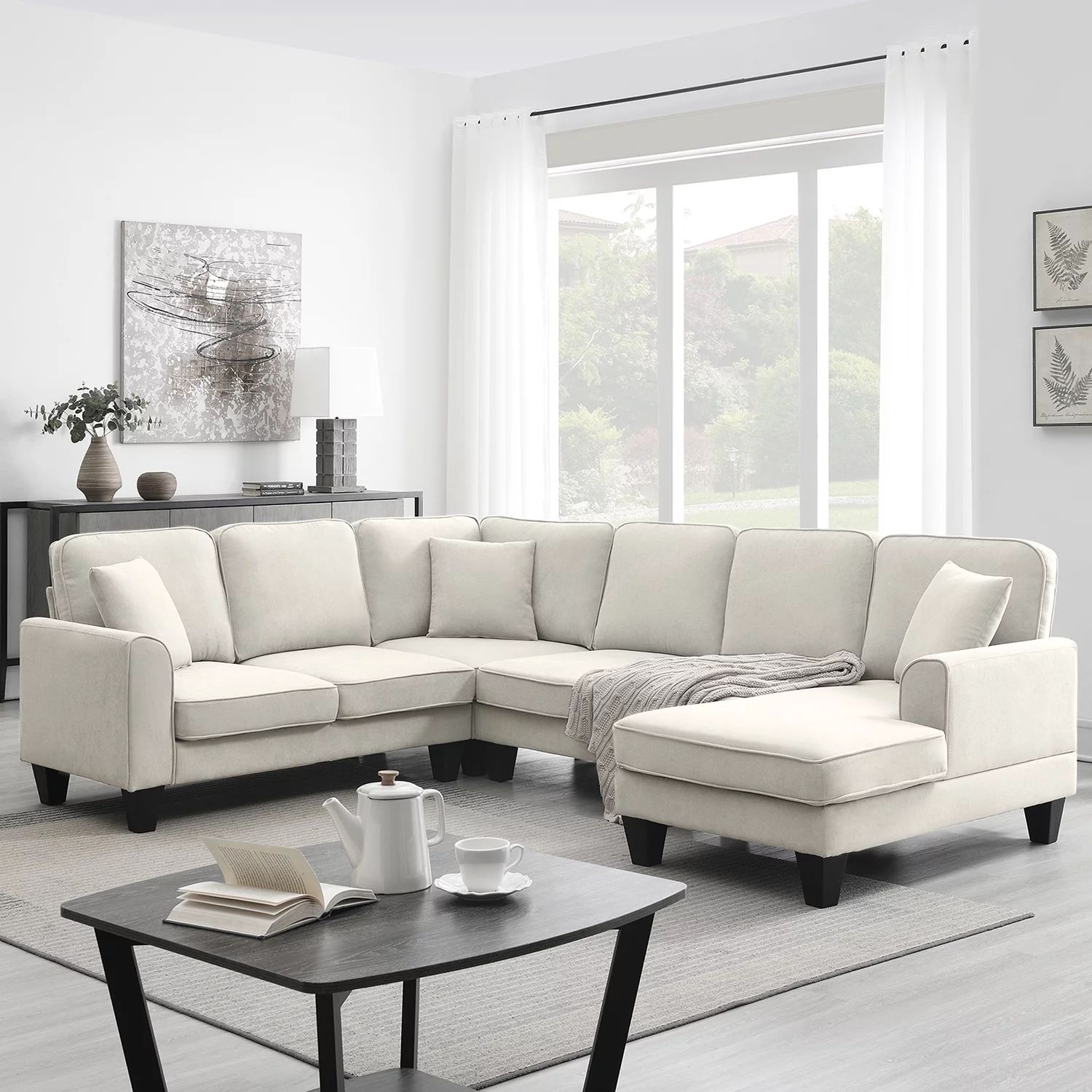 Churanty Convertible Modular Sectional Sofa with Chaise and Recliner,U Shaped Couch 7 Seat Fabric... | Walmart (US)