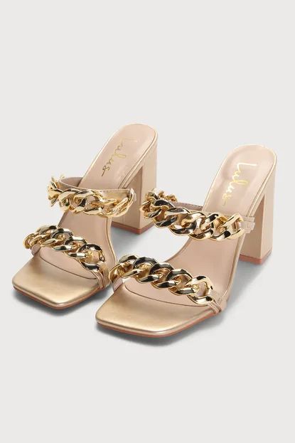 Grissie Gold Chain High Heel Slide Sandals | Lulus (US)
