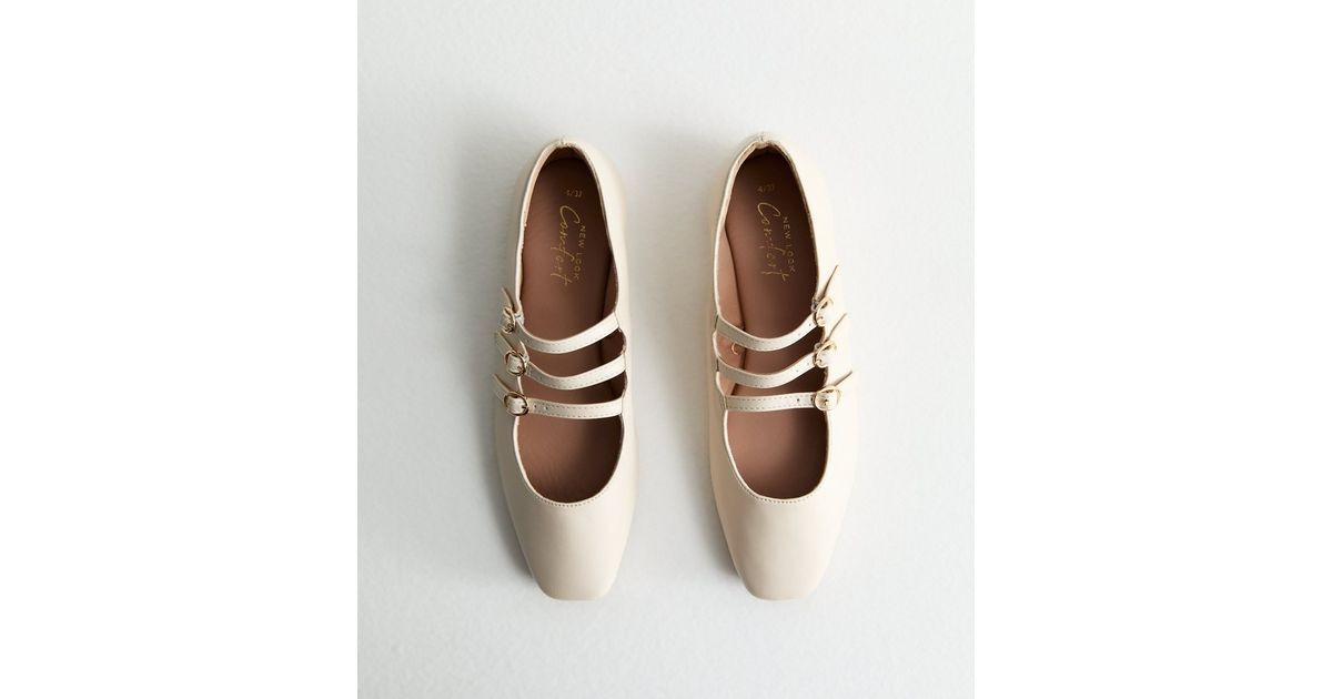 Off White Triple Strap Mary Jane Flats | New Look | New Look (UK)