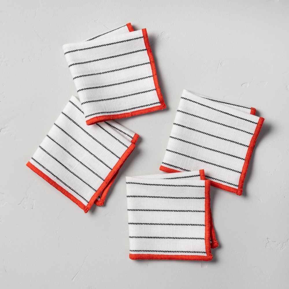 4pc Mini Stitched Border Thin Stripes Napkin Set Red/White - Hearth & Hand with Magnolia | Target