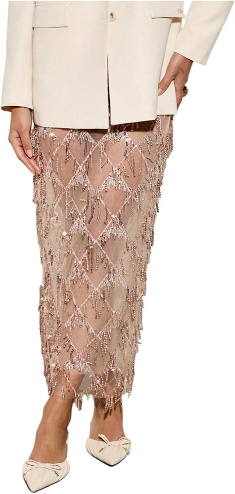 Unybwonn Women's Sequin Maxi Skirts Sheer Fringe Glitter Tassel Sparkly Party Club Elegant Cover ... | Amazon (US)