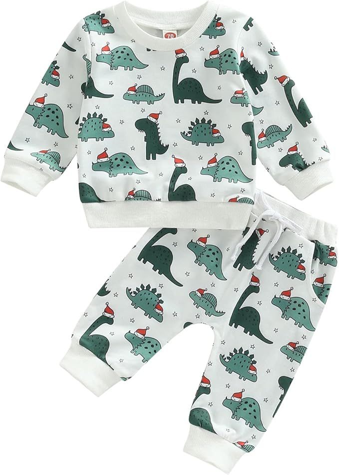 Baby Boy Girls Christmas Outfits Long Sleeve Print Pullover Tops Pants Set Xmas Kid Clothes Sets | Amazon (US)