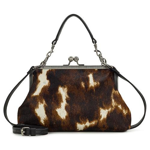 Patricia Nash Vione Cavalino Haircalf Leather Frame Bag - Black | HSN
