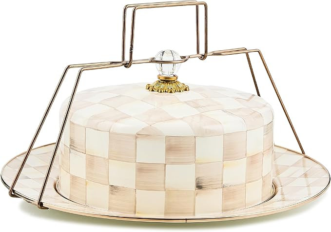 MACKENZIE-CHILDS Enamel Cake Carrier, Cake-Dish Serving Platter with Lid and Handles, Brown-and-W... | Amazon (US)