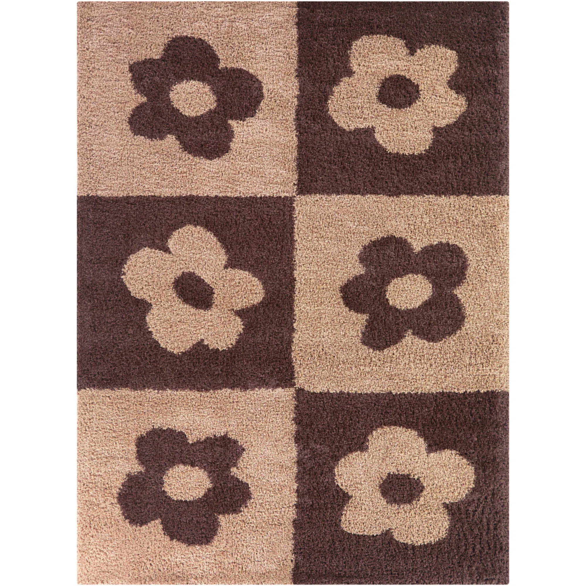 Sylvia Brown Floral Shag Area Rug | Wayfair North America