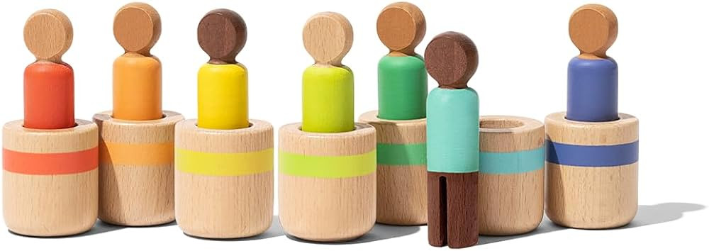 Lovevery Post & Play Peg People Baby Toy, 7 Wooden Peg Doll Practice Color Matching, Stacking, an... | Amazon (US)