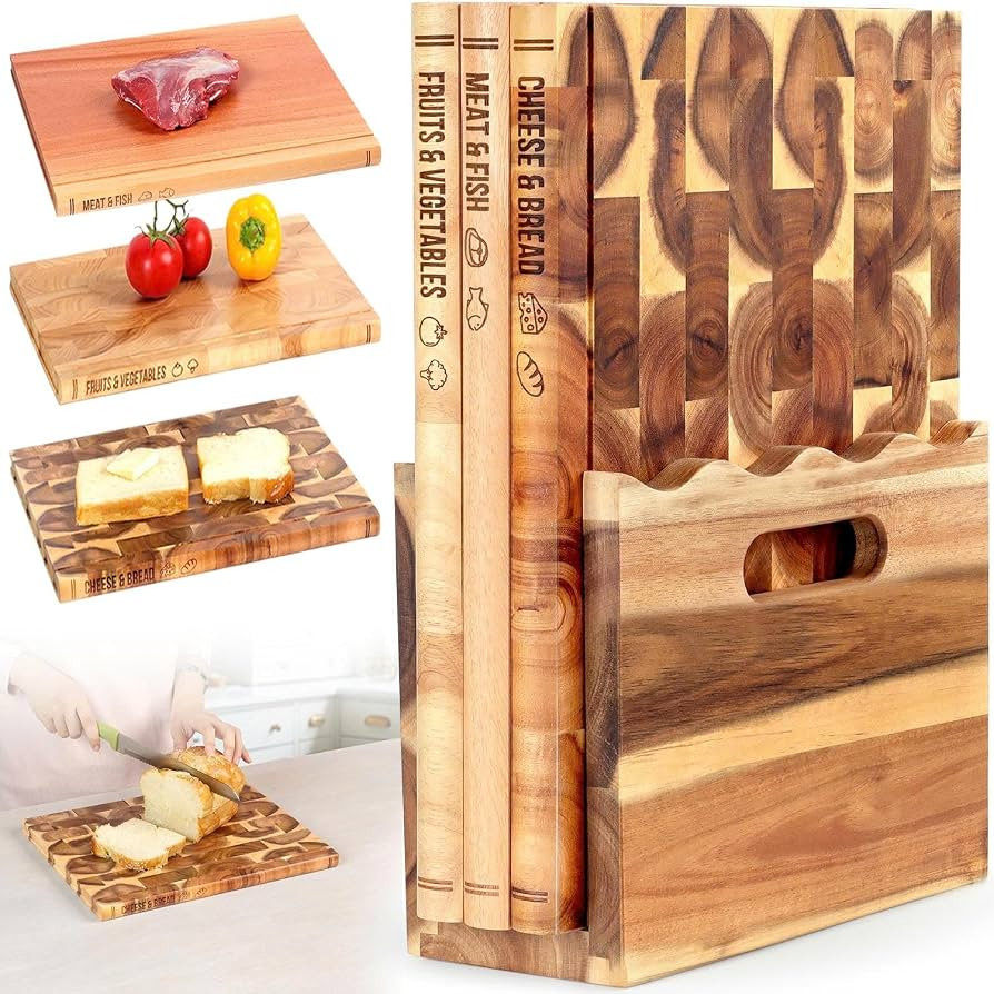Book Cutting Board Set of 3 with Stand-The Cutting Board Library, Solid Wood Book-Shaped Boards f... | Amazon (US)