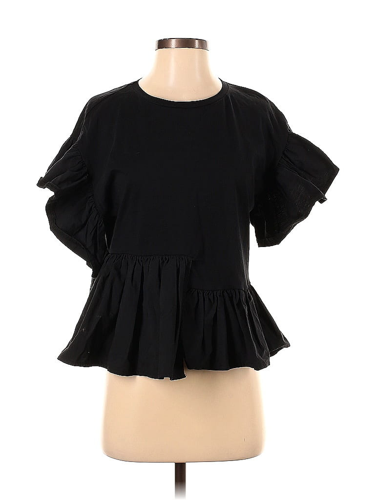 Zara Short Sleeve Blouse: Black Tops - Size Small | ThredUp