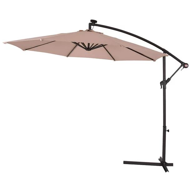 Costway 10' Hanging Solar LED Umbrella Patio Sun Shade Offset Market W/Base Beige - Walmart.com | Walmart (US)