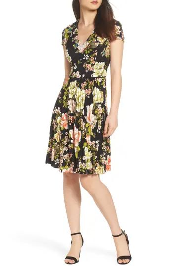 Women's Maggy London Floral Print Pleat Skirt Dress, Size 0 - Black | Nordstrom