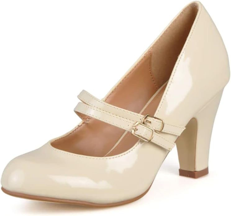 Journee Collection Womens Wendy Heels Classic Round Toe Mary Jane Pumps with Double Strap | Amazon (US)