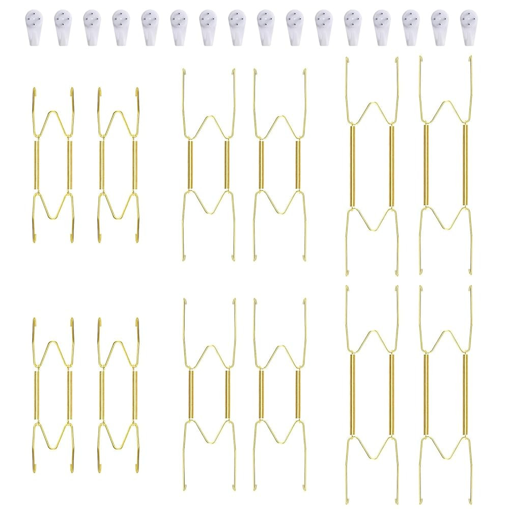 12 Piece Plate Hangers, 6/8/10 Inch Invisible Brass Wall Plate Hangers, Comes with 16 Piece Wall ... | Amazon (US)