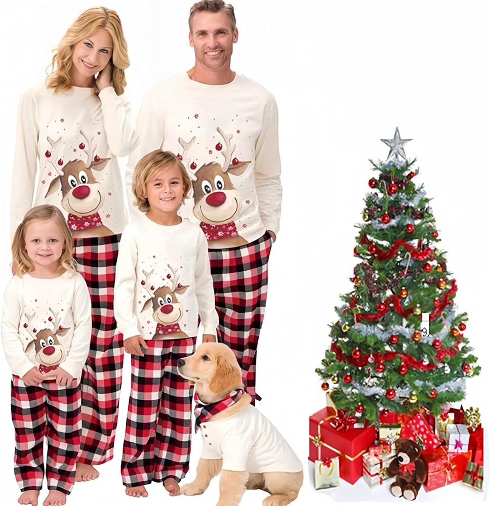 Christmas Pajamas for Family, Womens Sanda Claus Snow Print Xmas Pjs Pajamas matching christmas p... | Amazon (US)