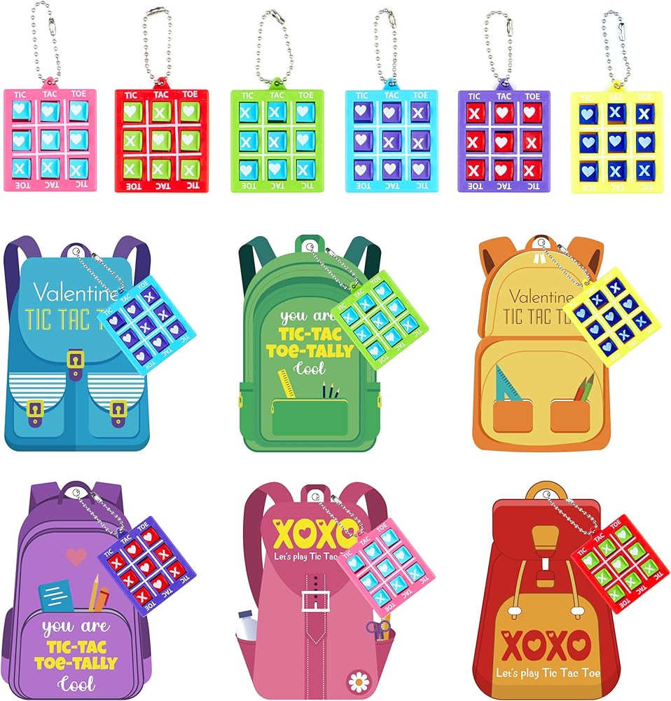 Valentines Day Gifts for Kids, 24 Pack Valentines Day Cards with Tic Tac Toe Game Keychains, Bulk... | Amazon (US)