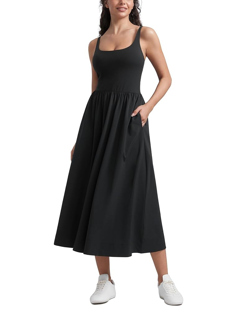 CRZ YOGA Maxi Square Neck Tank Dress for Women Sleeveless Padded Casual Travel Summer Flowy Outfi... | Amazon (US)