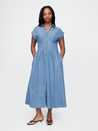 Denim Pleated Maxi Shirtdress | Gap (US)